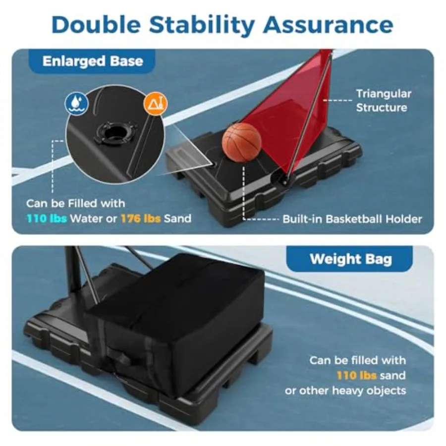 Outdoor Basketball Hoop with Height Adjustable Feature from 4.9 to 10 Feet Portable Design with Shatterproof Backboard Dual Whe