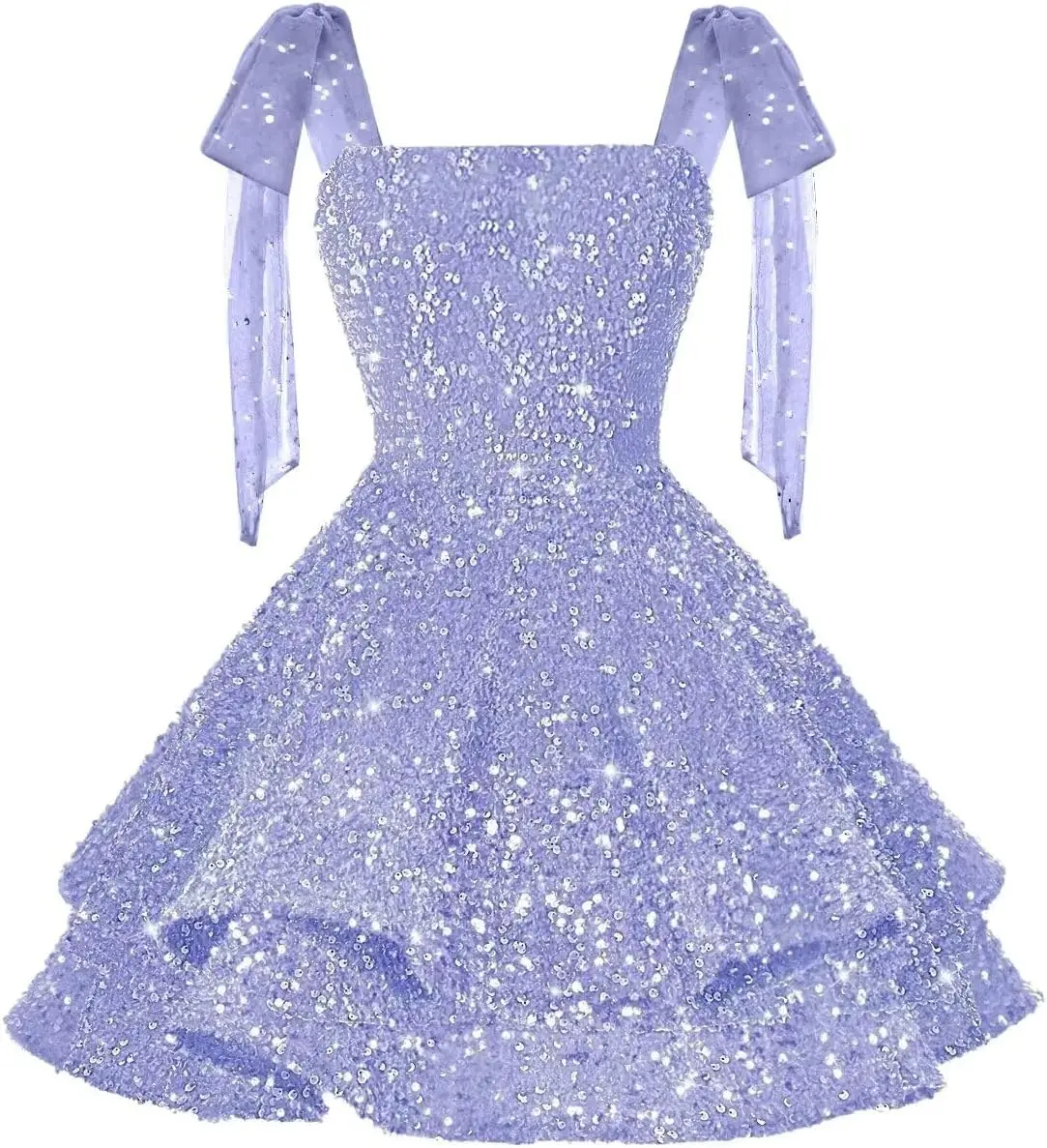 Abito corto da homecoming con paillettes scintillanti, mini abito da cocktail da ballo a strati per Sweet 16 con fiocchi sopra il ginocchio