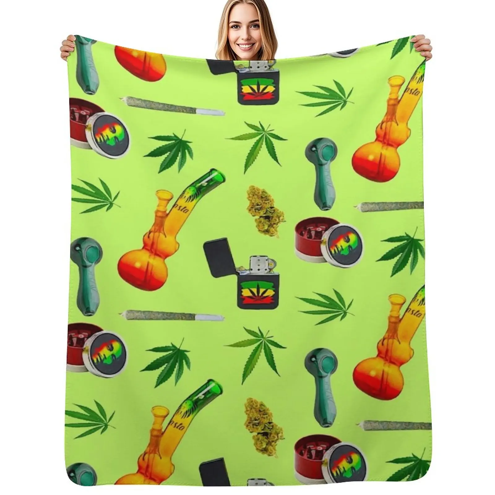

Stoner Weed and Essentials Sticker Bundle Pack ~ Collection Set 4 Rasta Throw Blanket Soft Sherpa Fleece Warm Blanket for Winter