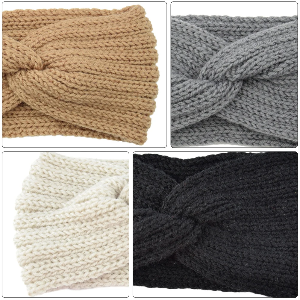 

4pcs Woven Hairband Warm Hand-knitted Headband Ear Protection for Winter Outdoor Activities Anti-Slip Comfortable Breathable
