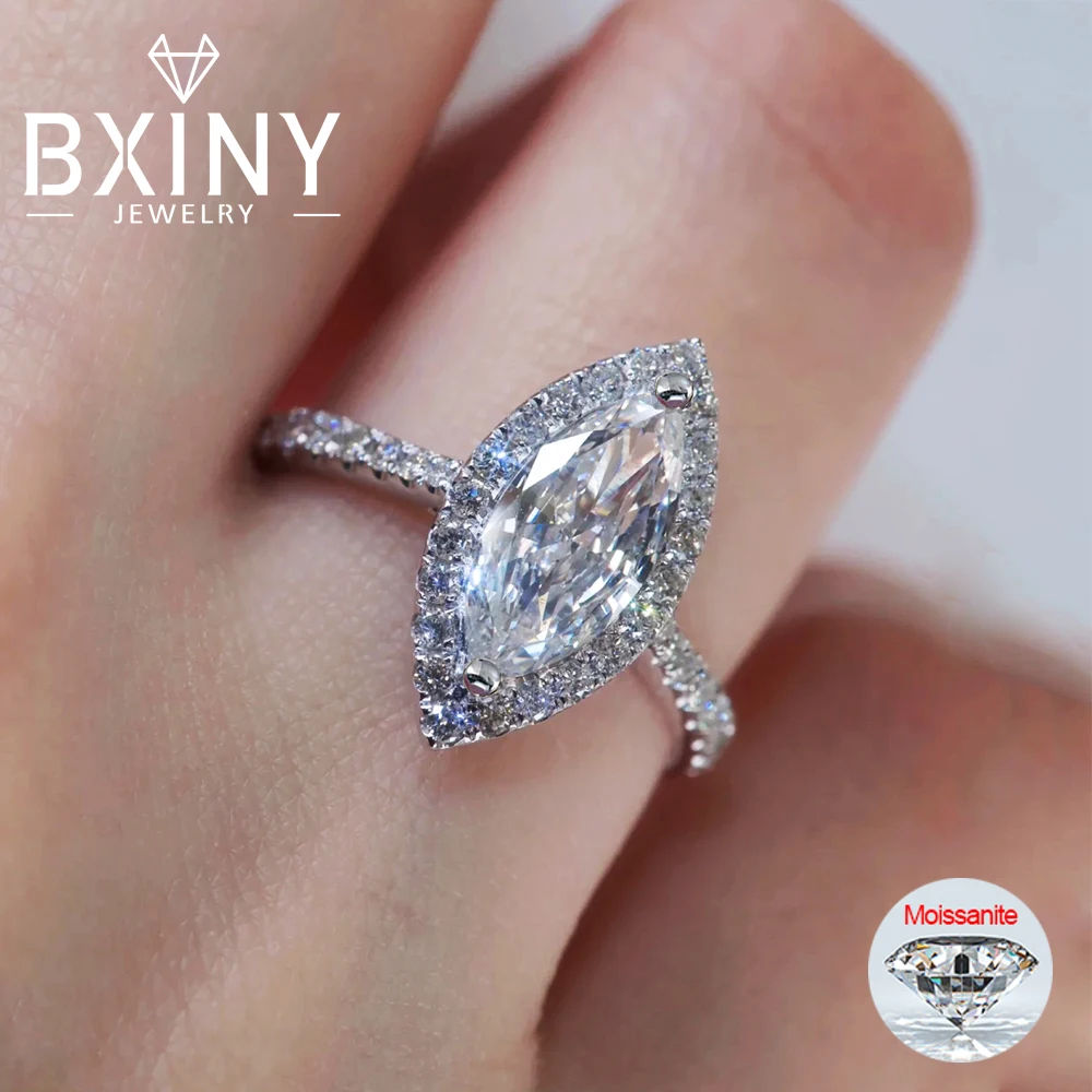 

BXINY GRA Certified 1/2CT Marquise Cut Moissanite Ring 925 Sterling Silver For Women Lab-grown Diamond Wedding Band Fine Jewelry