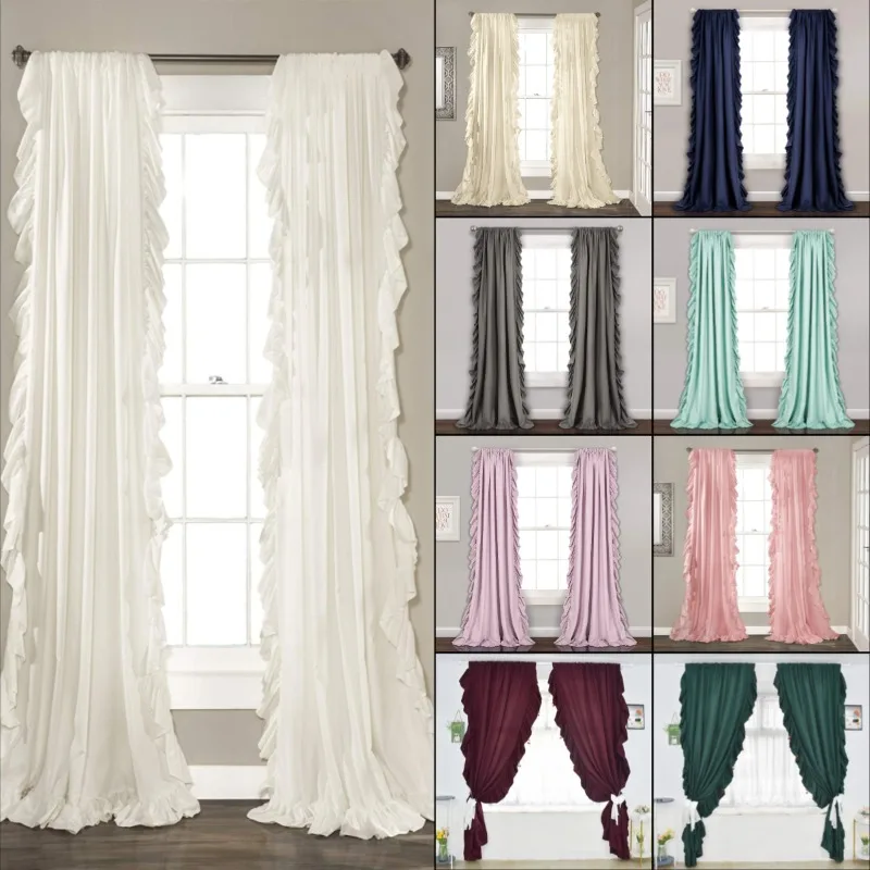 1PC French Elegant Ruffled Curtains Semi-Shading Window Drape Rod Pocket Sheer Shabby Chic Window Curtain Panel Privacy