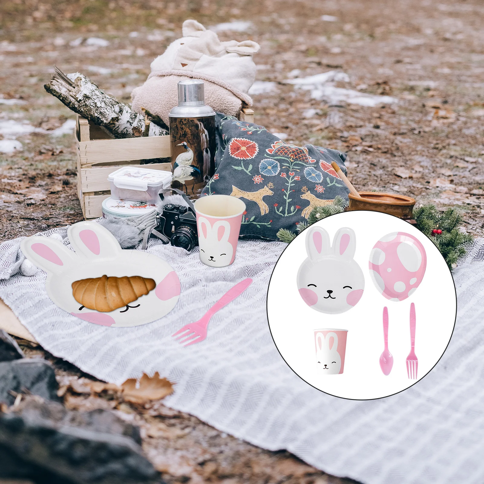 

Party Decoration Set Picnic Paper Tableware Festival Rabbit Dinnerware Disposable