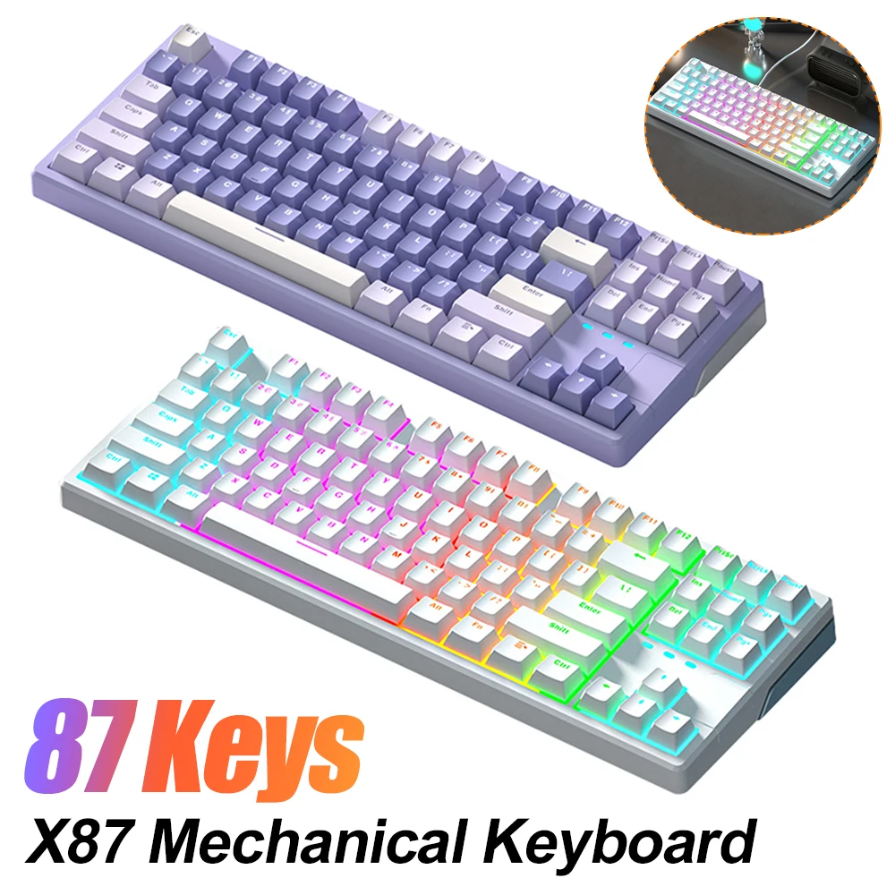 X87 Mechanical Keyboard Hot Swappable 87 Keys Wired Gaming Keyboard GASKET Structure RGB Backlight PBT Keycap for PC Laptop