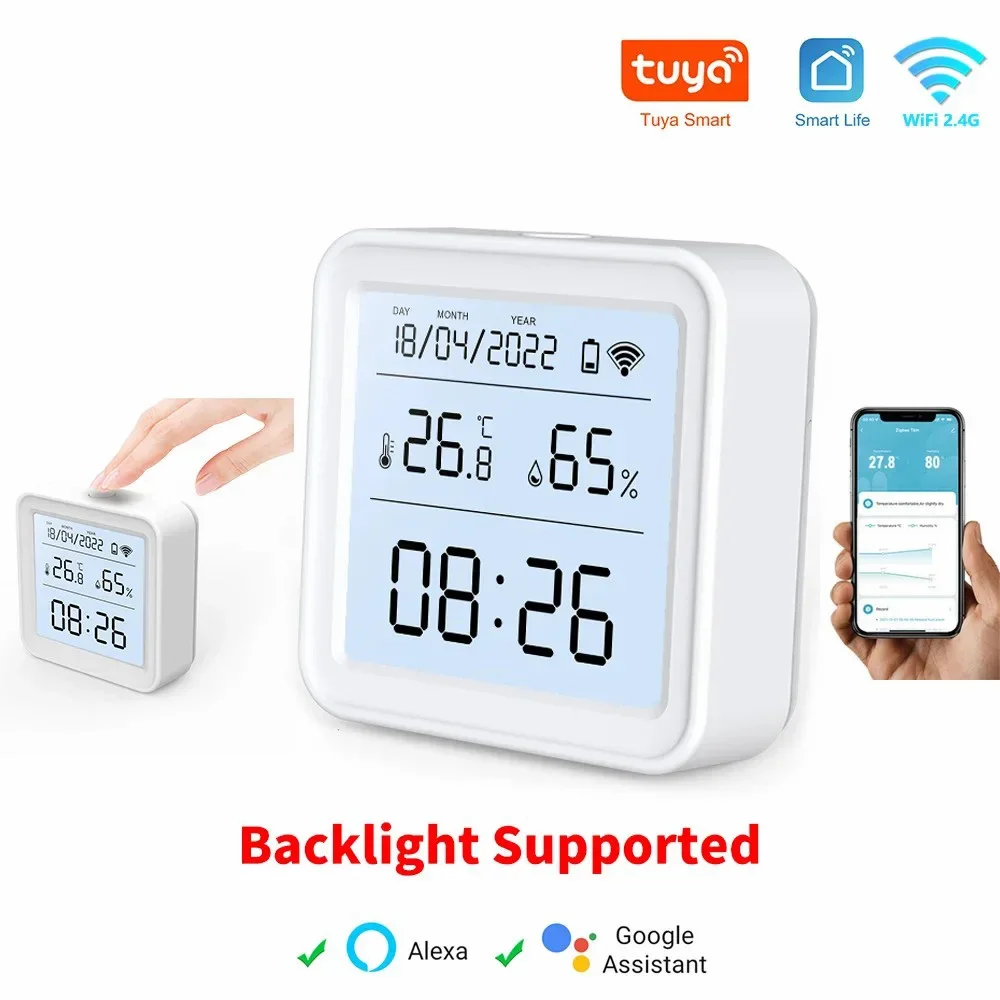 Tuya Wifi Temperatuur Vochtigheid Sensor Indoor Hygrometer Thermometer Detector Smart Life Afstandsbediening Ondersteuning Alexa Google Home