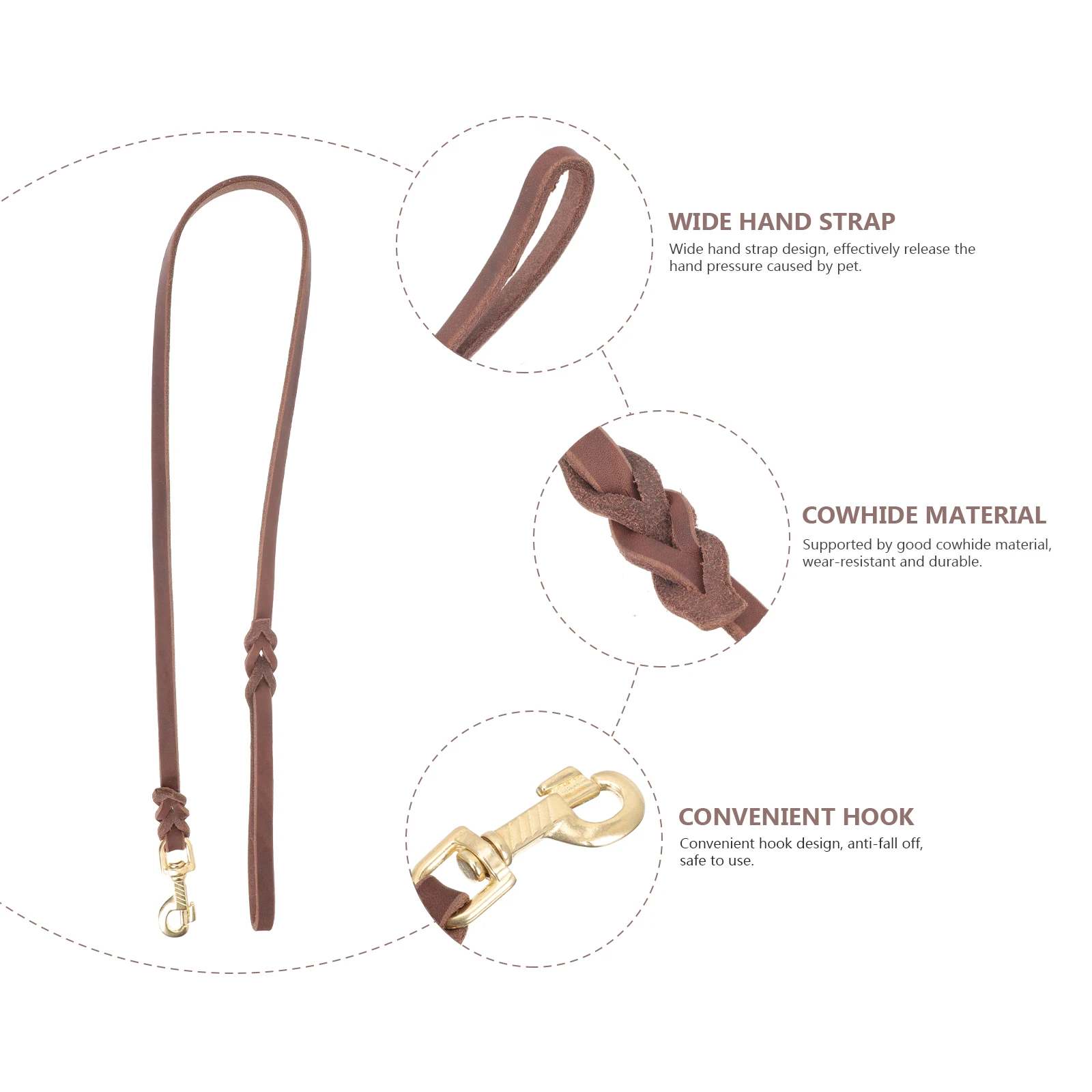 

Dog Leash Cowhide Lightweight Walking Towing Rope for Dogs Pet Traction Collar Wide Hand Strap Design Comfortable SkinFriendly
