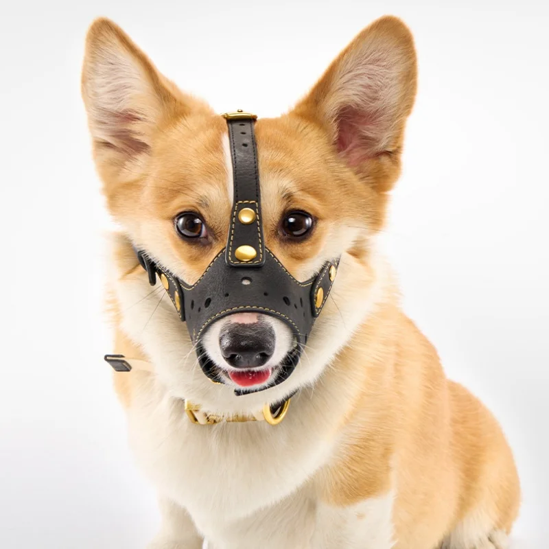 Large Leather Muzzles Secure Training Cover Mouth Guard Mask Prevents Biting Chewing barking Luxury PU Leather large Dog Muzzle