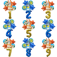 6Pcs Set Blueys Bingo Birthday Decorative Ballons Cartoon Aluminum Foil Balloon Number Balloons Set Party Decoration Props Gift