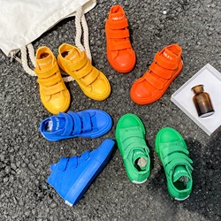 5015 Fashionable solid color children's canvas shoes, boys' and girls' board shoes, trendy children's shoes, mid top