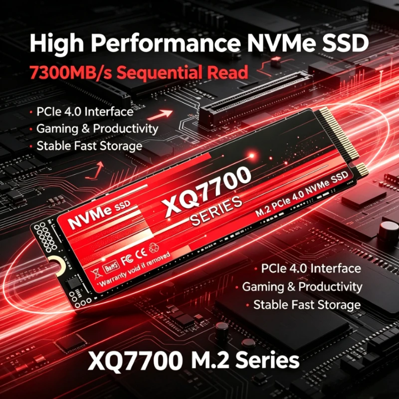 XQ7700 M.2 NVMe SSD 1TB 2TB 4TB Capacity PCIe 4.0 7300MB/s High‑Speed Internal Gaming Solid State Drive for PC Laptop Upgrade