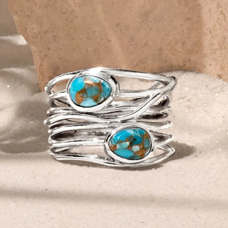 Retro Silvery Color Crossed Design Hollow Geometric Rings Multi layer Ring Ladies Niche Bohemian Ethnic Jewelry