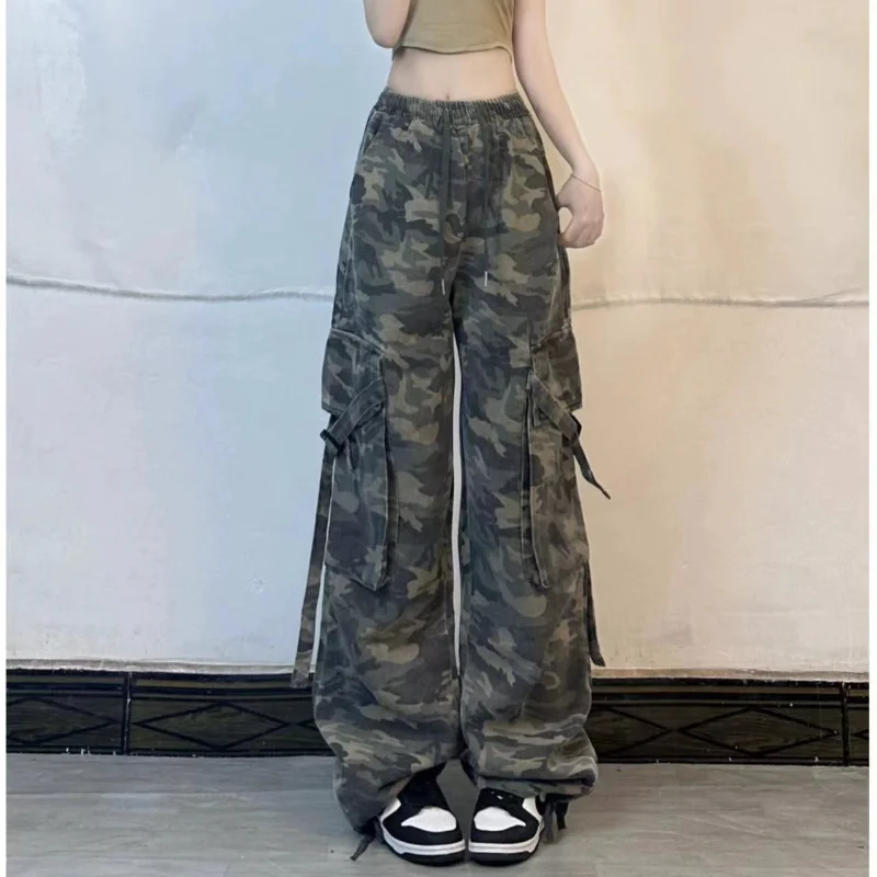 

American Spicy Girl High Waist Slimming Retro Camouflage Pants Loose Multi Pocket Versatile Street Dance Hip-hop Work Pants