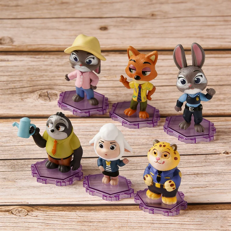 Hottoys Disney 6 uds Zootopia Judy Nick Flash Finnick jefe Bogo figura de acción muñeca Kawaii juguetes figura de Zootropolis muñeca para niños