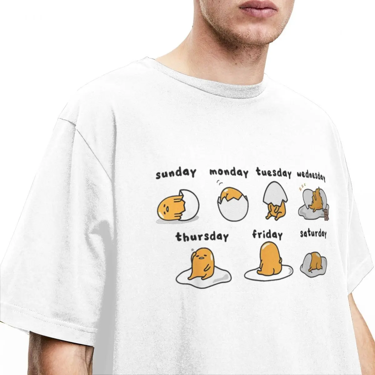 Gudetama Days Of The Week T Shirt Men Y2K Casual Cotton T Shirts Summer O Neck Popular Tee Shirt Print Oversized Clothes