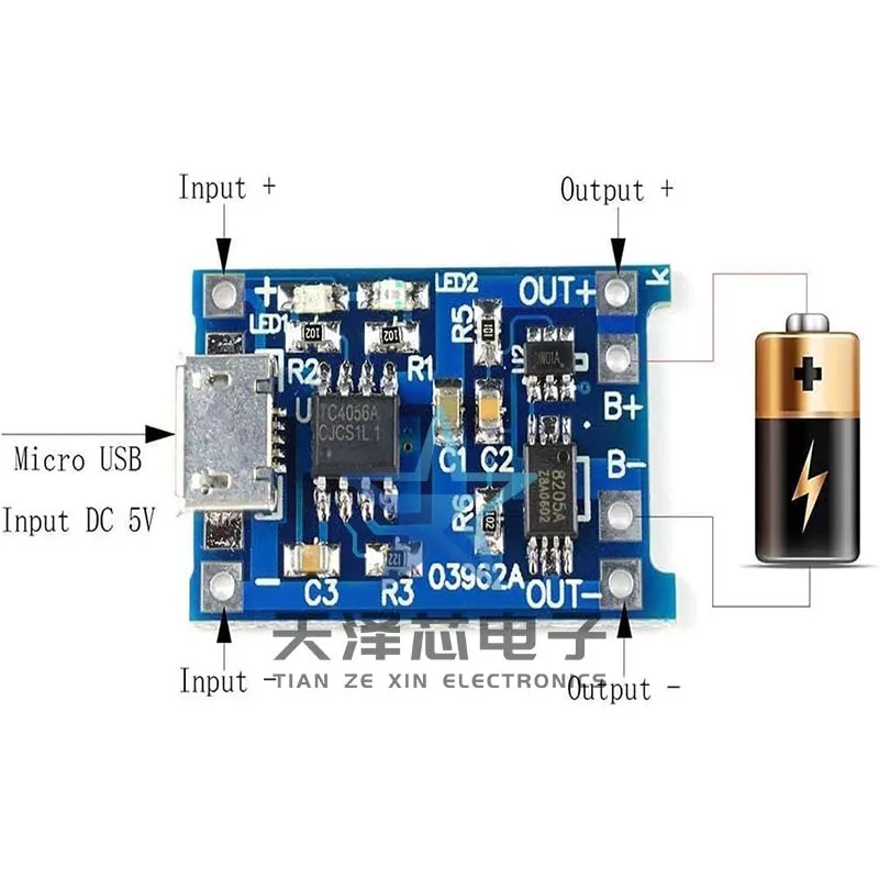 리튬 배터리 충전 보드 모듈 TYPE-C 마이크로 USB 인터페이스 충전 보호, TP4056 1A, 투인원