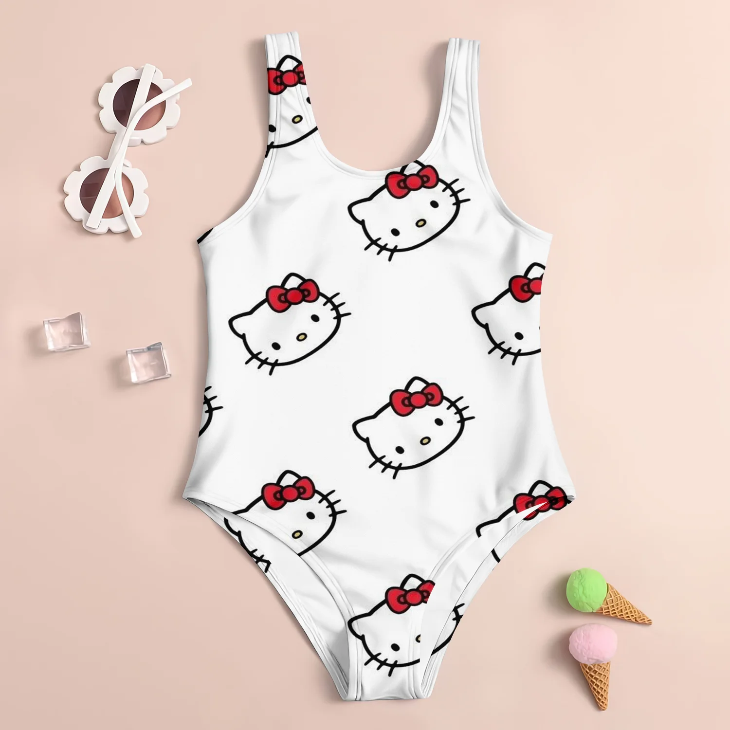 MINISO New Girls Summer One-Piece Swimsuit Fashion Cartoon Cute Cinnamoroll 3d Printed Women Swimwear Sleeveless Swim Clothing