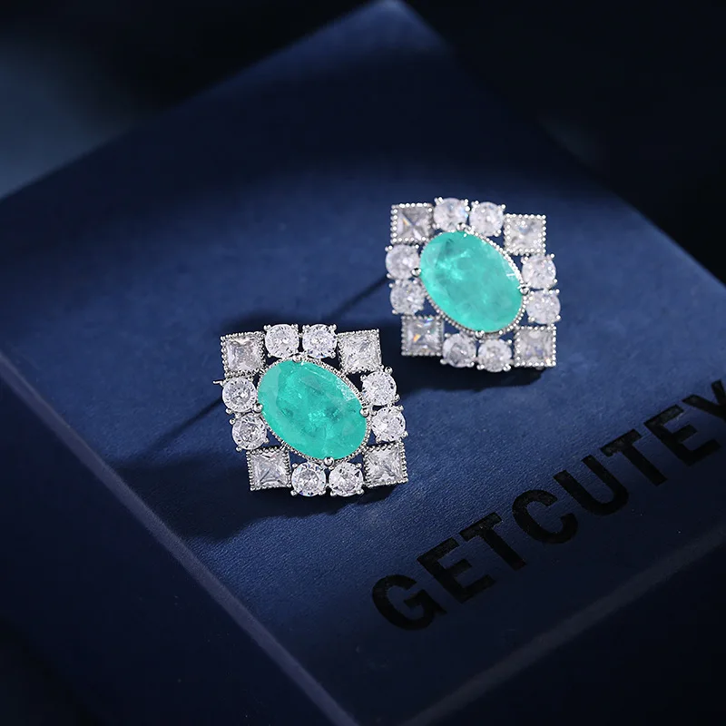 Bilincolor  Lake Blue Ice Crack  Zircon Earrings for Women