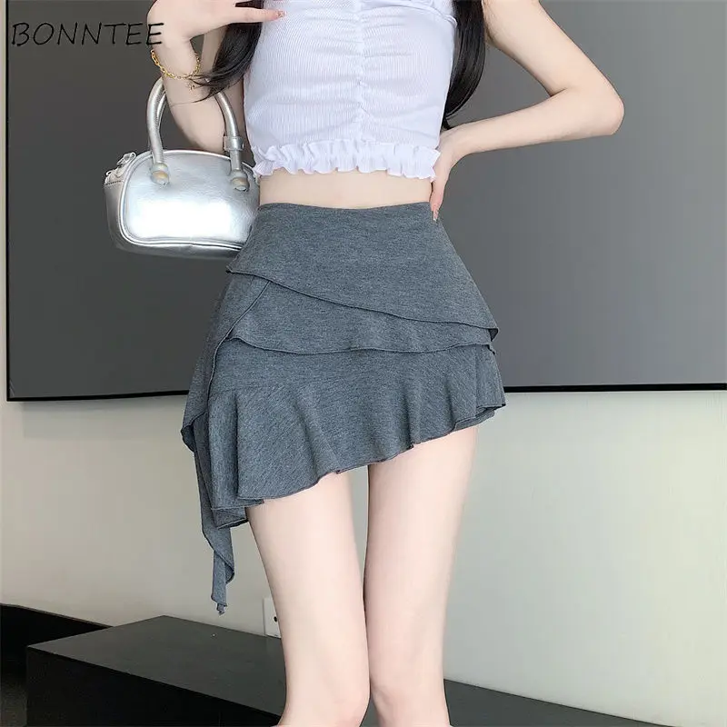 

Asymmetrical Skirts Women Mini High Waist A-line Ruffles Korean Fashion Streetwear Summer Casual Solid Sexy BF Sweet All-match