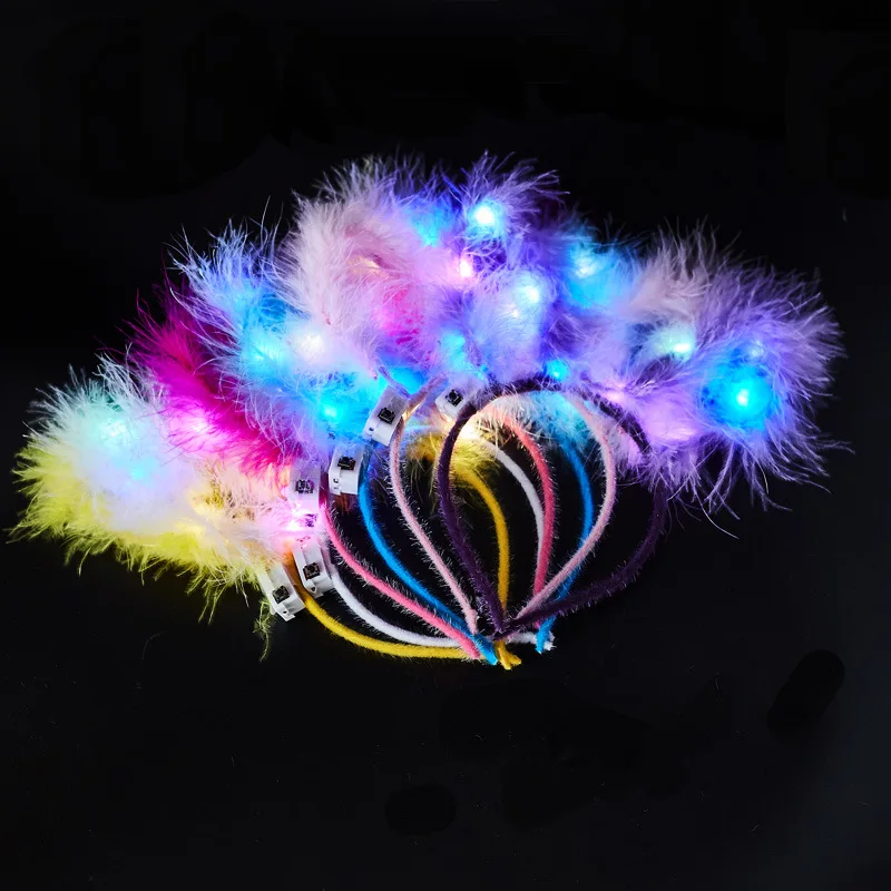 1Pcs piece equipped with LED illuminated feather rabbit ear headband, party headband, Christmas and Valentine's Day gifts
