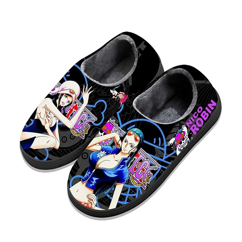 Heel Wrap Winter Warm Home Slippers Cartoon Anime Shoes ONE PIECE Nico·Robin Cosplay Slippers for Unisex Christmas Gifts