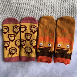 Cute Calcifer Socks Women Funny Novelty Casual Crew Socks Anime Howl Fire Demon Comics Dress Socks Eu35-40 Xmas New Year Gifts