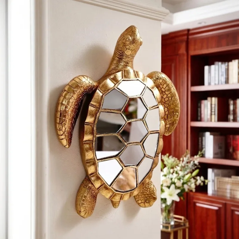 Golden Sea Turtle Resin Handicraft Mirror Surface Turtle Pendant Background Wall Decoration Mirror Statue Home Decoration