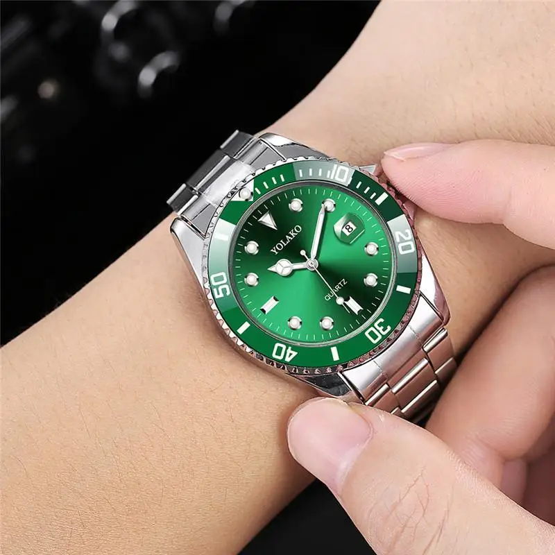 Sell Like Hot Cakes Men Watch Bracelet Fashion Steel Wristwatch Men Quartz Calendar Green Best Selling Products Relogio