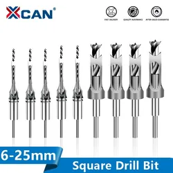 XCAN diamentowe kwadraciki Bit czworokątny otwór piła 6.4-25mm dłuto wpuszczane wiertło do drewna HSS Hole Cutter z wiertłem spiralnym narzędzie do wiercenia drewna