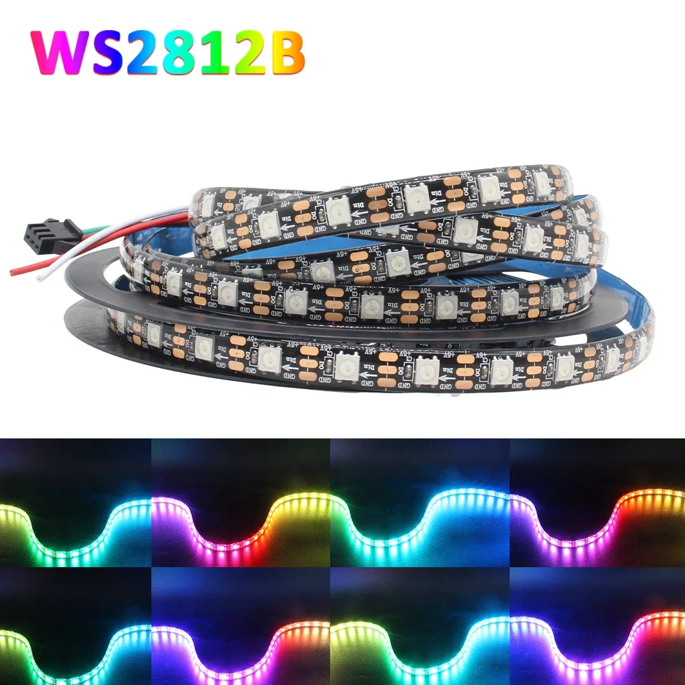 DC5V WS2812B RGB LED Strip Light Pixel RGB IC Colorfull Individually Addressable IP30 IP65 IP67 waterproof Tape Light Black PCB