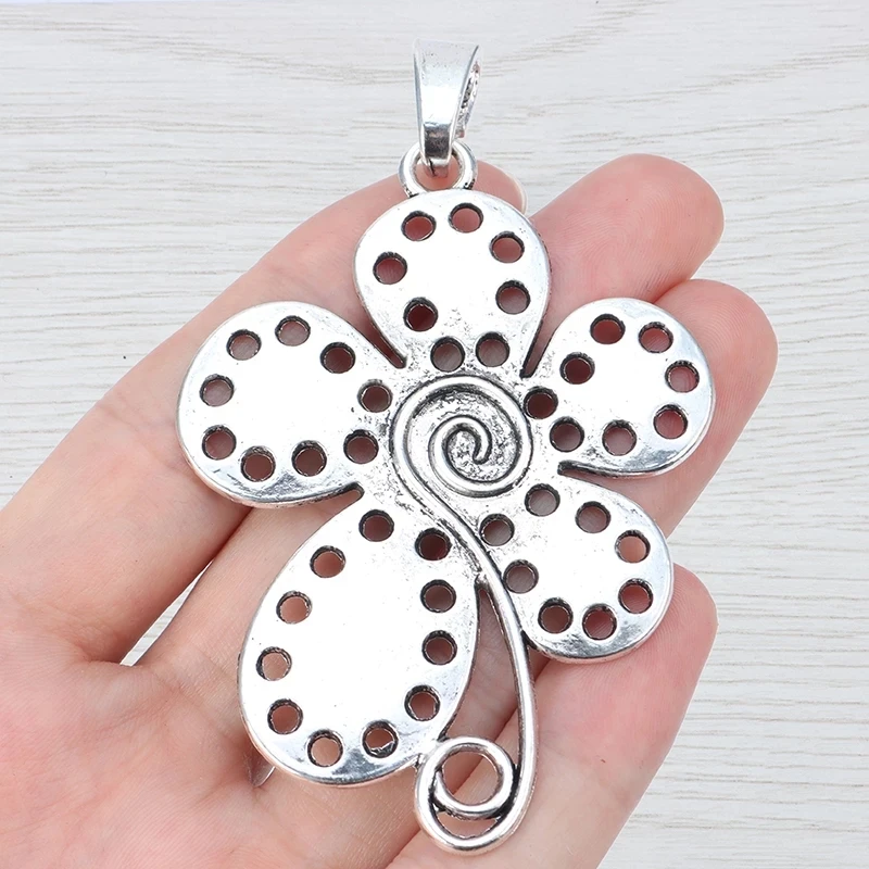 2 x Tibetan Silver Large Spiral Swirl Vortex Flower Charms Pendants for Necklace Jewelry Making Findings 78x56mm