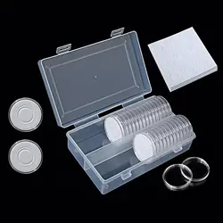 50Pc 41mm Coin Capsules Box with Inner Cushions Plastic Storage Protection Case