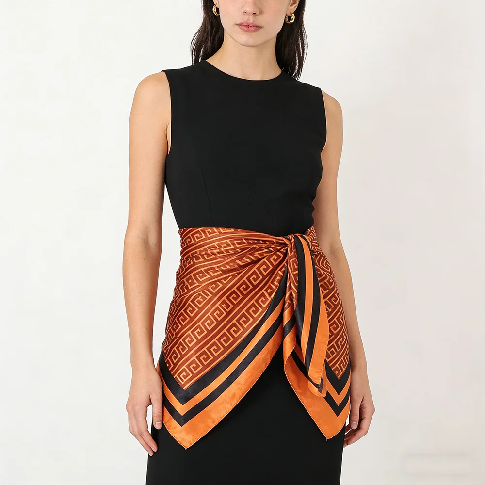 

1Pc new 90cm printed square scarf European and American classic flower satin silk scarf women's shawl bag head scarf scarf