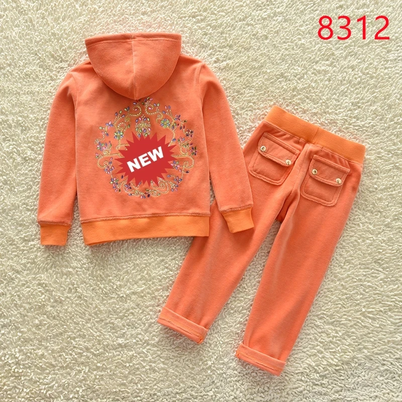 juicy Kids Velvet Tracksuit for Kids Fall/Winter Girl\'s Clothing Set Velour Sweatshirts and Pants Two Piece Children Suit