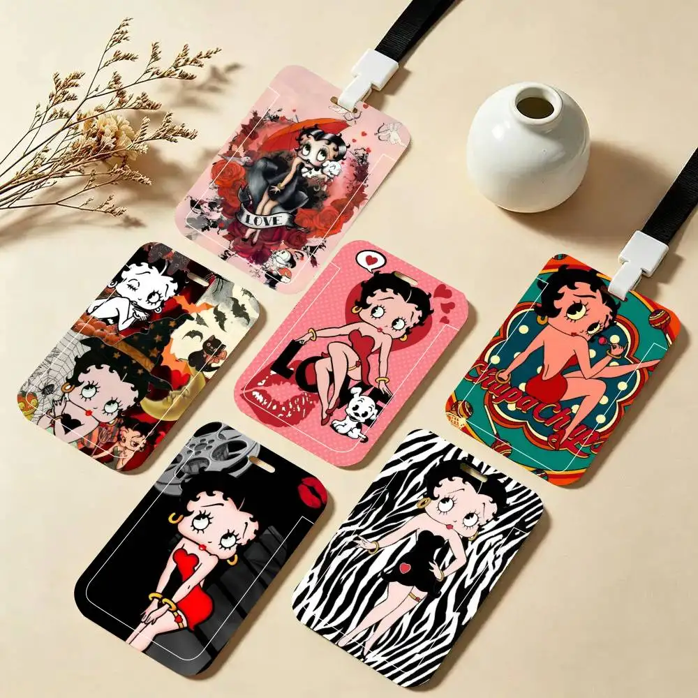 Pretty Cartoon B-Betty B-boop ID Card Holder Neck Strap Pendant Door Badge Holder Lanyards Keychain Work Credential Case Gift