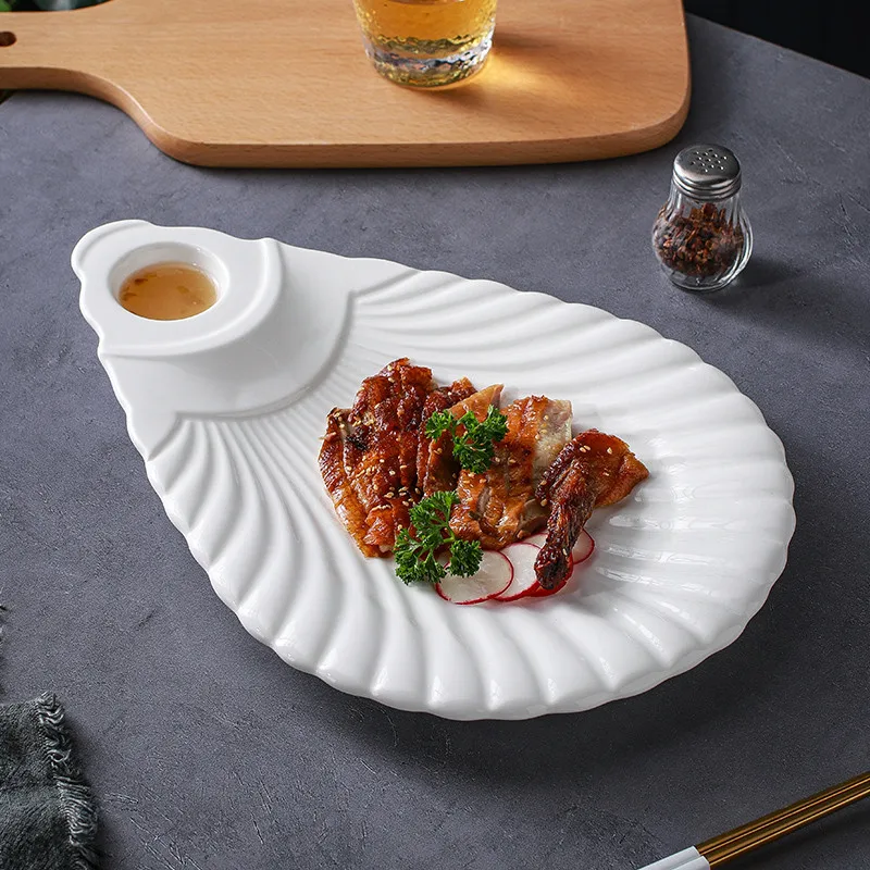 

High-End Restaurant Shrimp Dumpling Plate with Vinegar Dish Peking Duck Special Duck Plate Chinese Style Ceramic Plain Color