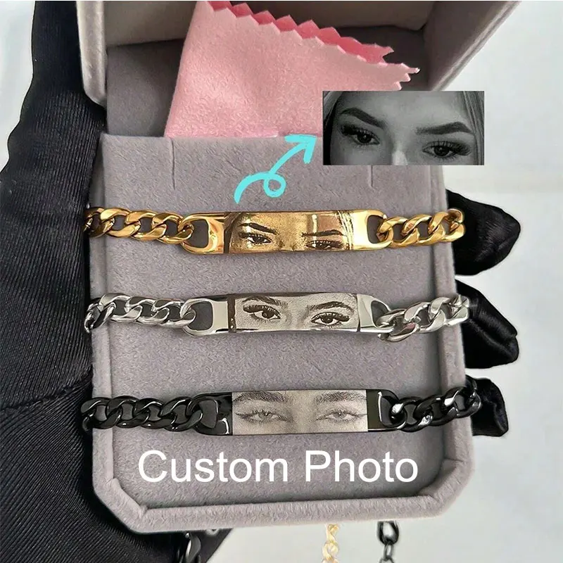 

Персонализированный браслет на заказ, реалистичный дизайн глаз, персонализированный браслет для пары, браслеты из нержавеющей стали, персональный дизайн, подарки