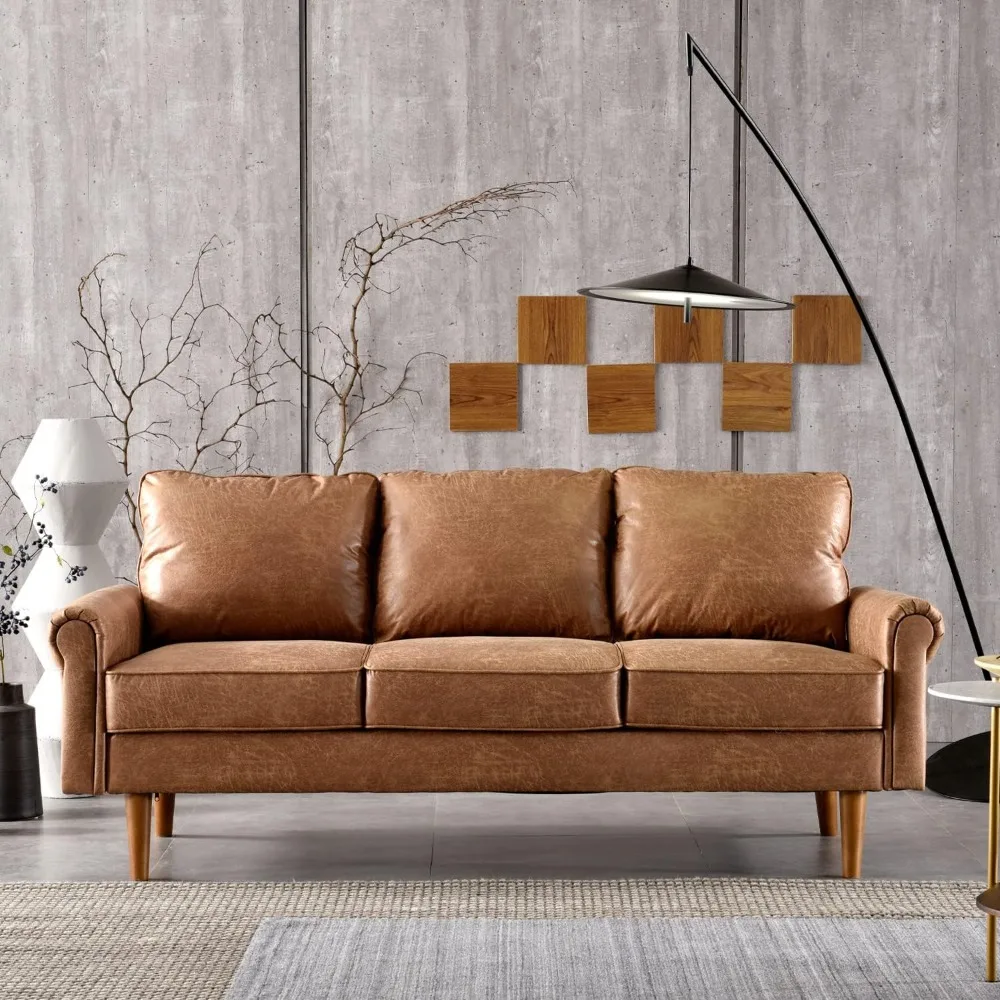 

Mid Century Modern Sofa Couch, 3 Seater Suede Leather Couches with Armrests and Comfy Cushions, Deep Seat Sofas for Living Room