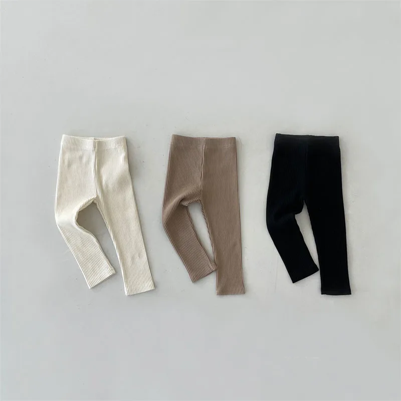 2024 New Baby Solid Leggings Cotton Infant Casual Trousers Toddler Girls Stretch Pants Newborn Boys Ribbed Leggings Baby Clothes