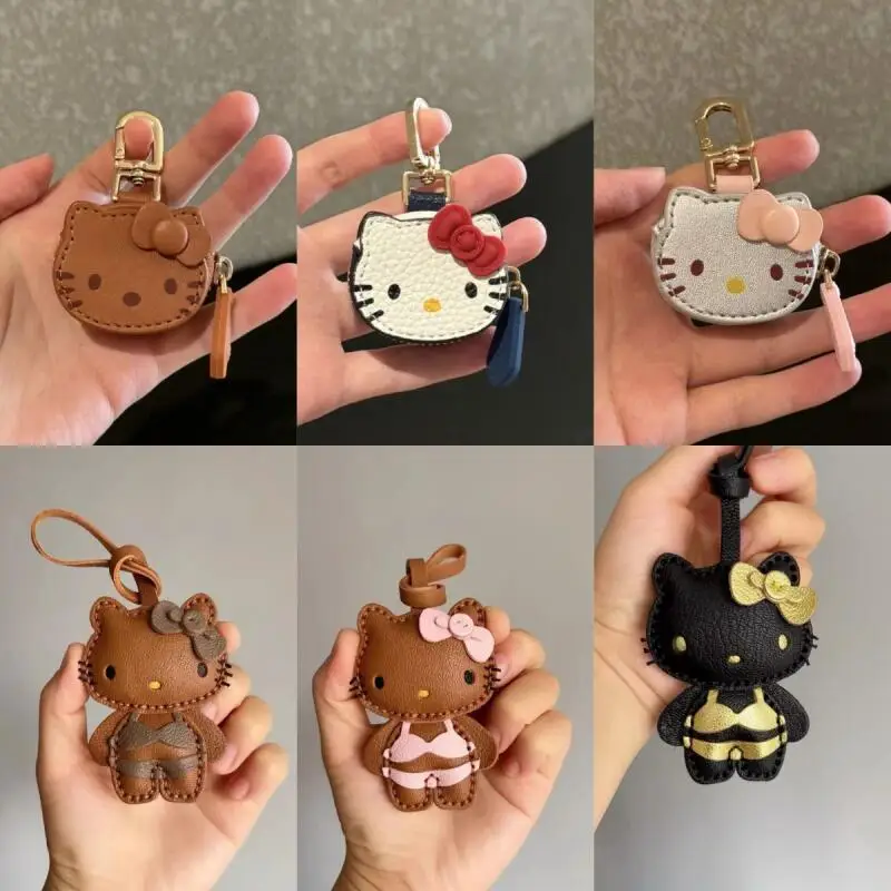 

Милый плюшевый брелок Hello Kitty: модный, высококачественный кожаный кулон с кошкой КТ, очаровательная мягкая игрушка-подвеска для девочек