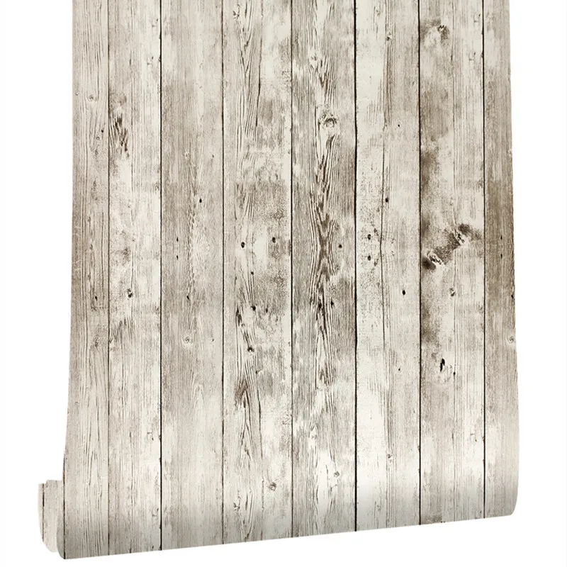 Retro 3D Vertical Stripe Simulated Wood Grain PVC Wall Stickers for Home Decor Kitchen Living Room Wallpaper Decals