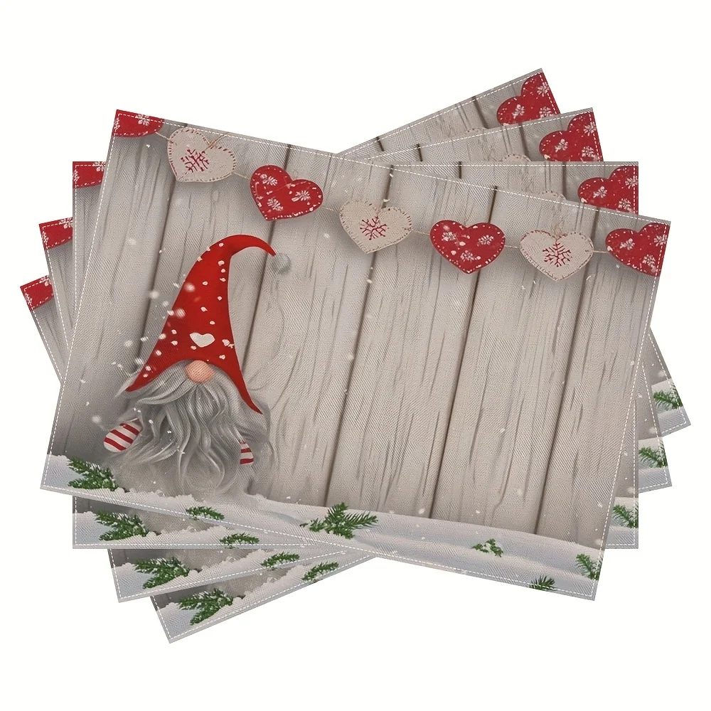 

VIKAMA 4PCS Christmas & New Year Spirit Holiday Placemats Red & White Family Gathering Party Festive Decorations