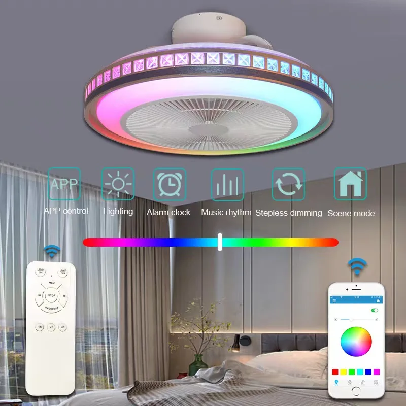 Imagem -03 - Ventilador de Teto com Controle Remoto Iluminação Rgb Bluetooth Music Speaker Lâmpadas Led Casa Sala de Estar Quarto Velocidades App 50cm