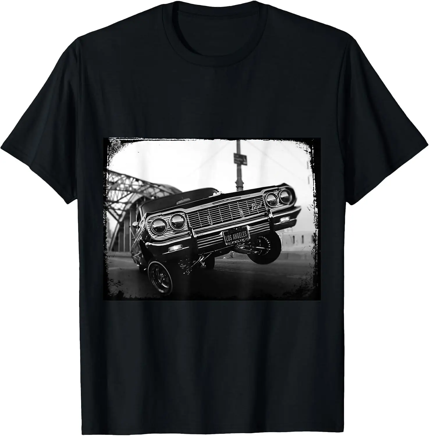 Classic Los Angeles Old School Lowrider T-Shirt Men Casual Graphic Print T‑Shirt Crew Neck Short Sleeve Vintage Street Style Soft Fabric Daily Wear Tops. Holiday Festive, Party Wear, Theme Print Tee.