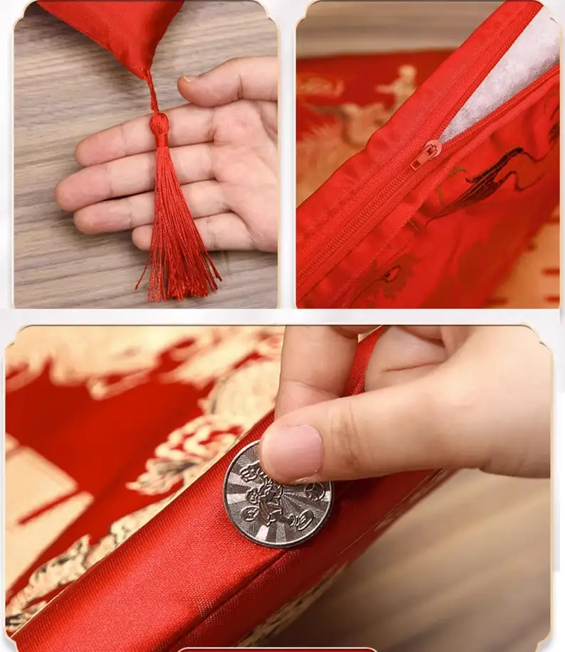 2xChinese Vietnamese Wedding Tea Ceremony Red Double Happiness Dragon Phoenix Kneeling Cushion Pad Red Double Happiness Pad