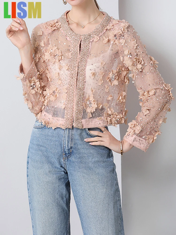 LISM chaquetas de invierno para mujer, abrigo con temperamento de manga larga con botones cubiertos y cuello redondo, Floral 3D, combina con todo, verano 2025