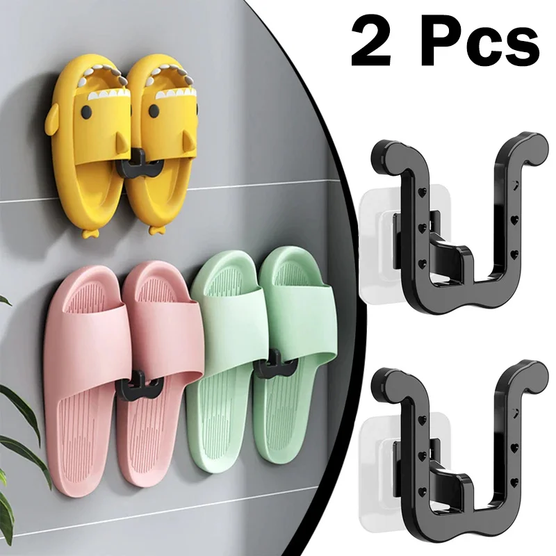 2Pcs Slipper Hooks Bathroom Wall Mounted Punch-Free Slipper Racks Self-Adhesive Storage Rack for Slipper Shoes Hanger Holder