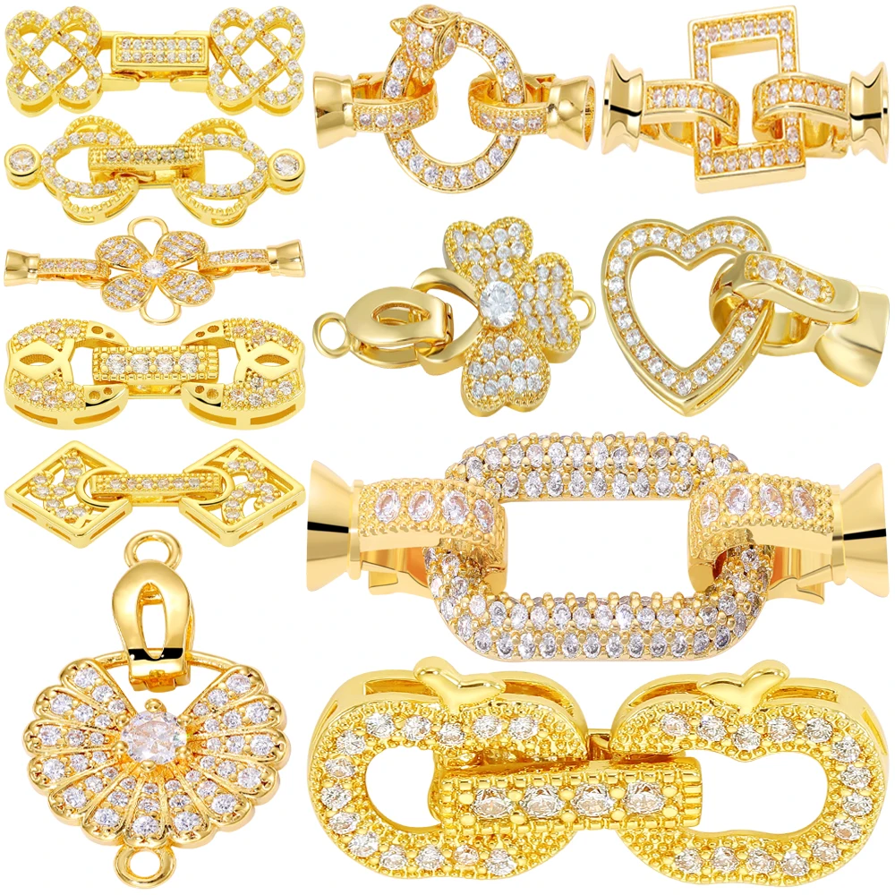 JUYA Gold Clasps Lock Fasteners for Bracelets Zirconia Necklace Closures Pearl Clasps for Jewelry Making Accessories Cubic Parts