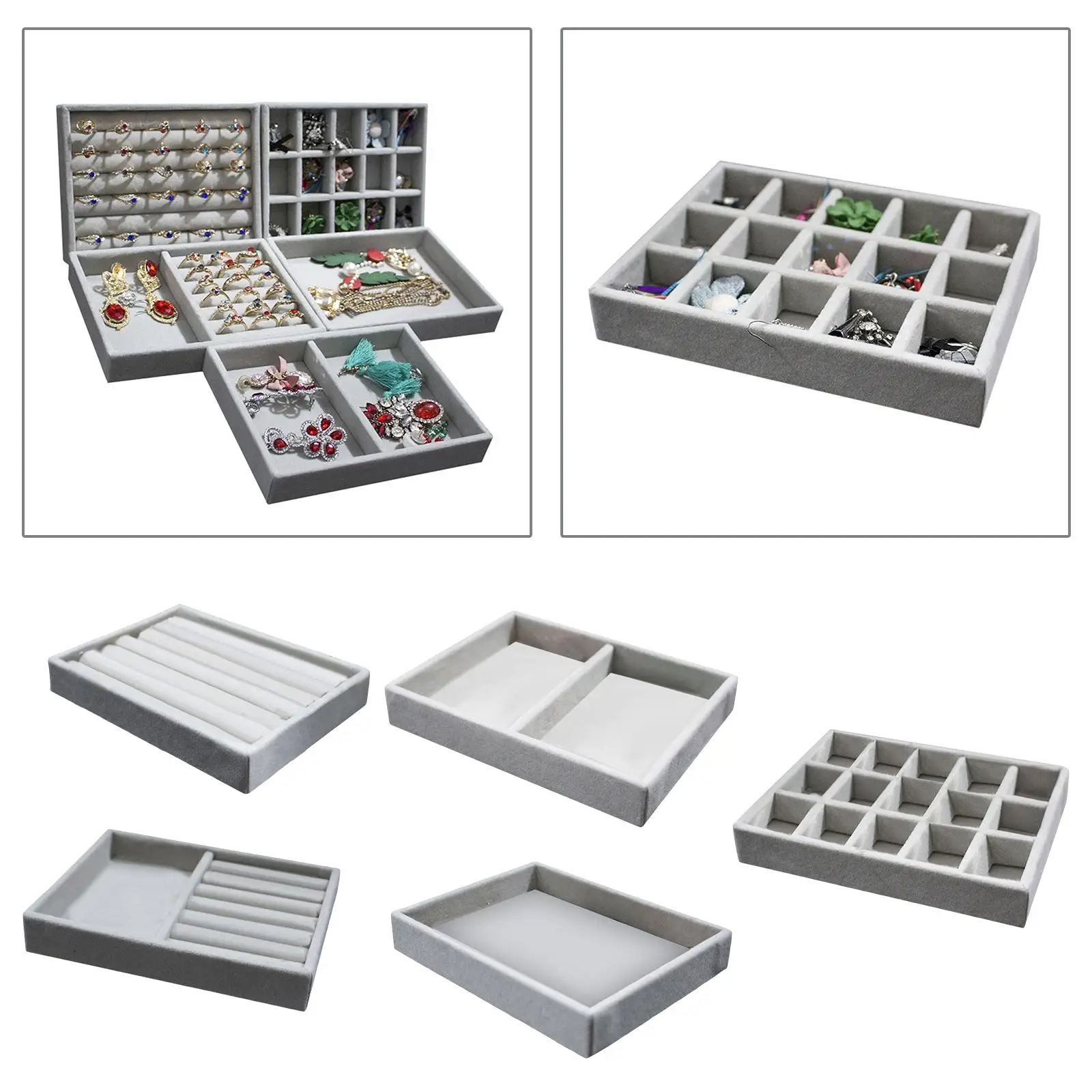 Jewelry Display Holder Shows Display Earrings Organizer Tray Rectangle Grey