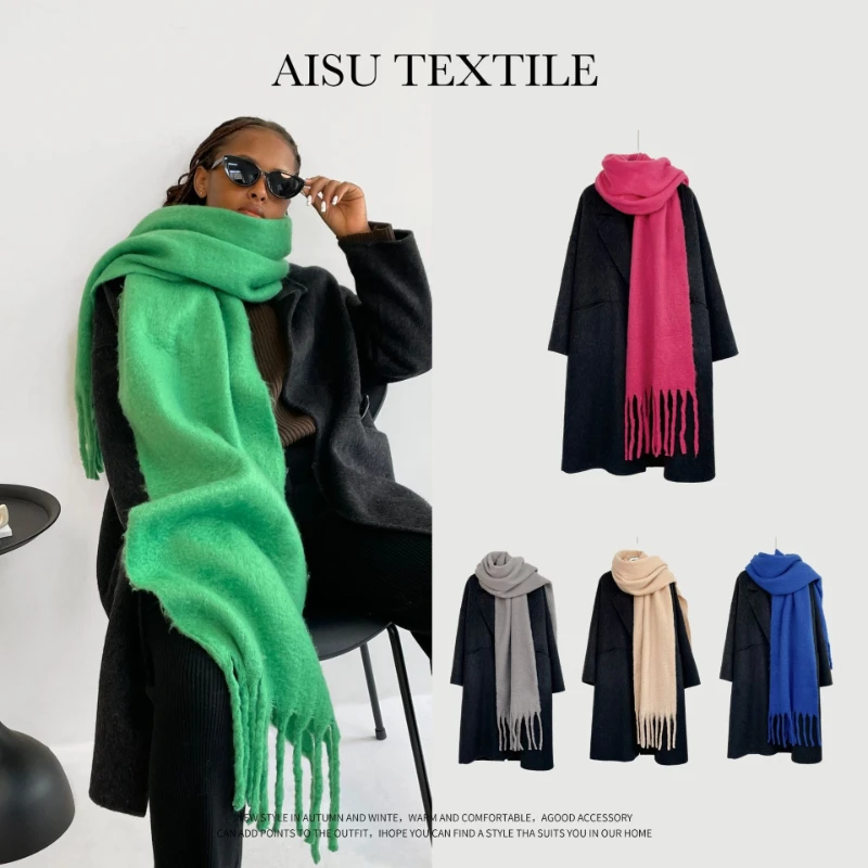 

2025 Autumn and Winter New Hippocampus Hair Scarf Women's Versatile High-end Wear B Green Scarf European and American Solid