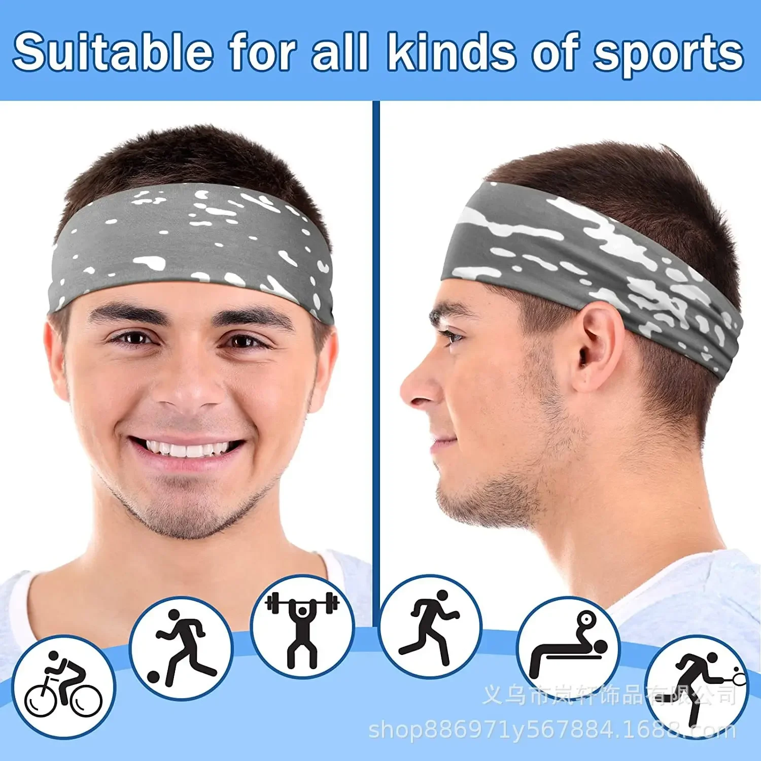 1pc Sports Headband Sweatband Printing Gym Running Yoga Hair Bands Quick Dry Breathable Outdoor Sports Headwear Tennis Headwrap